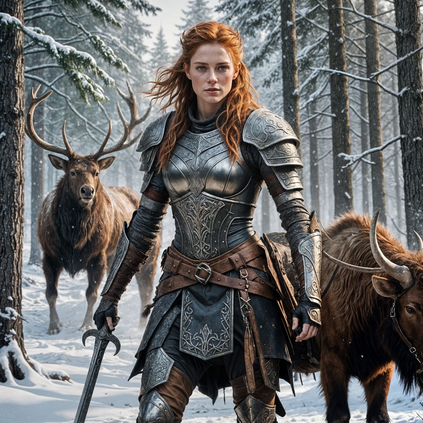 Viking Warrior Goddess on Armored Elk