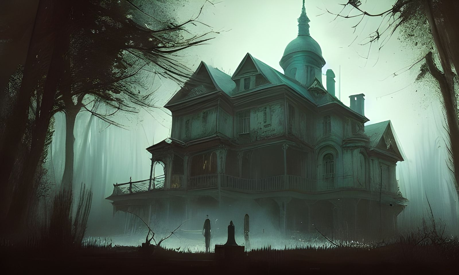 Ethereal Haunted House Amidst Alien Landscape