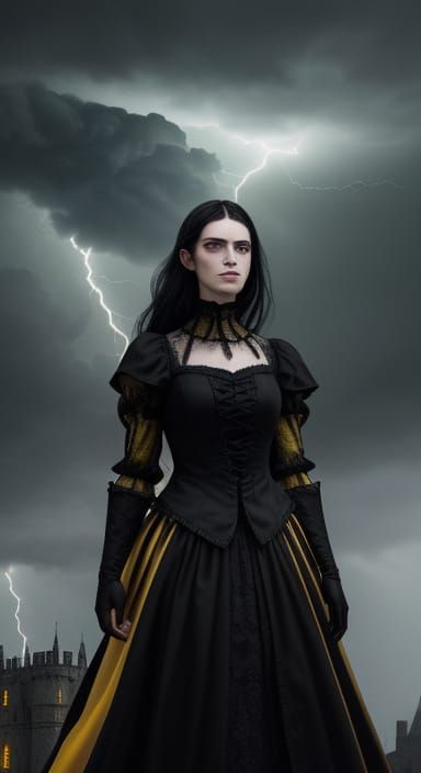 Gothic Queen Reigns Amidst Turbulent Stormy Skies in Cyberpu...