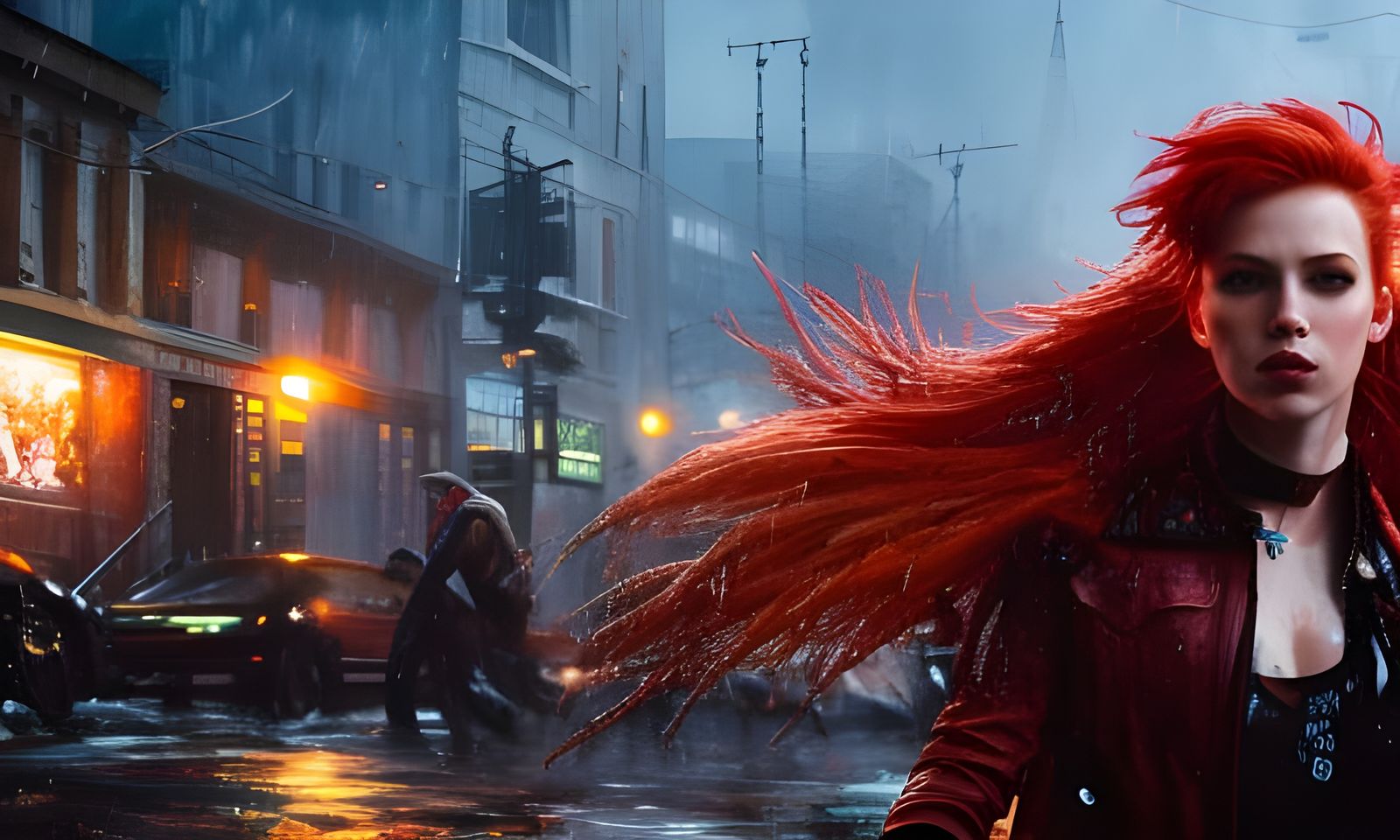 Detailed Painting of a Cute Redhead Punk Girl