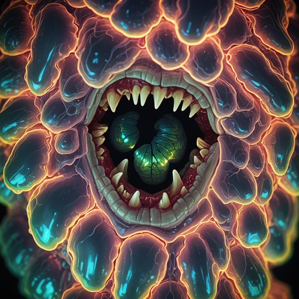 Glowing Neon Saliva Macro Photography