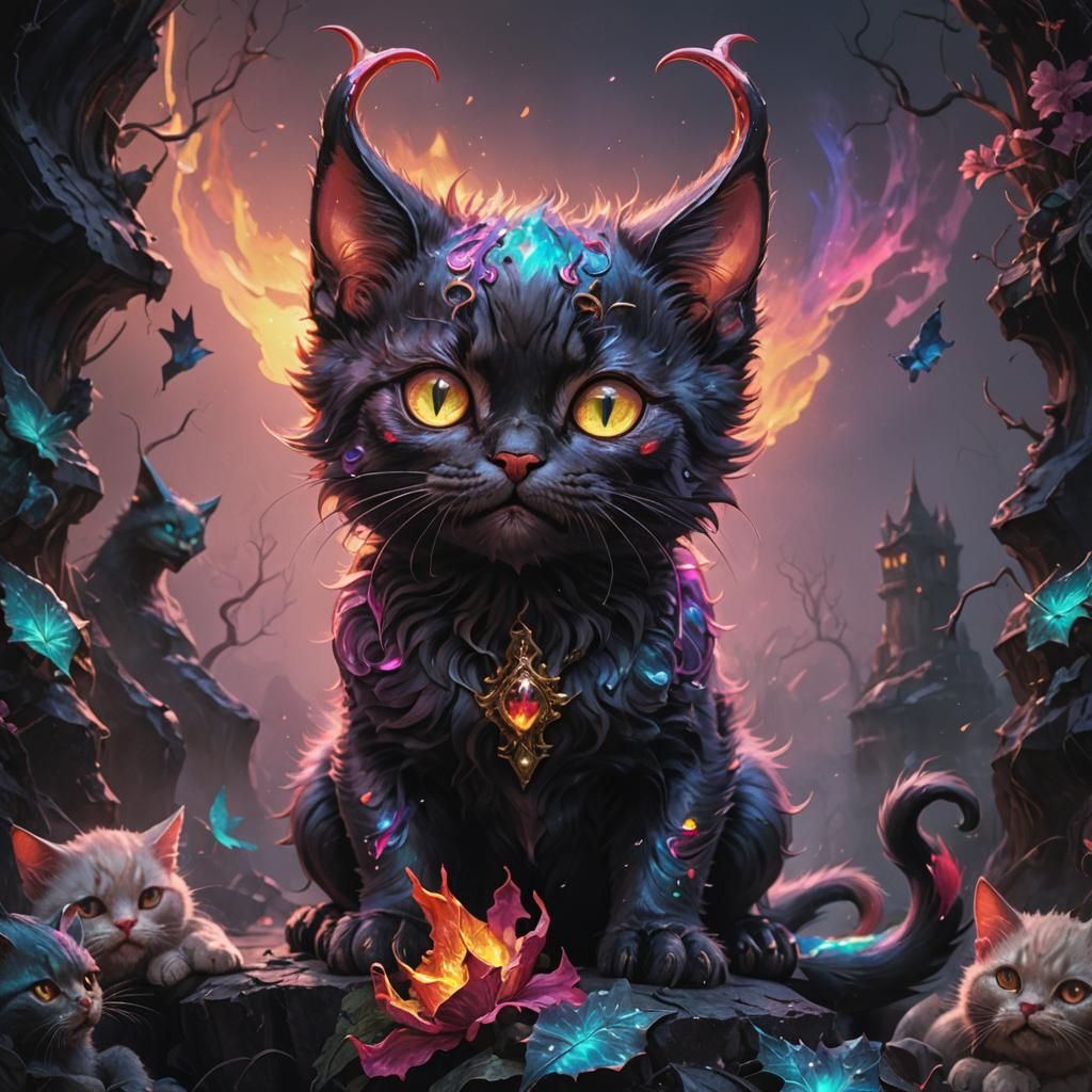 Demon Cat Lucipurr in Dark Fantasy Style