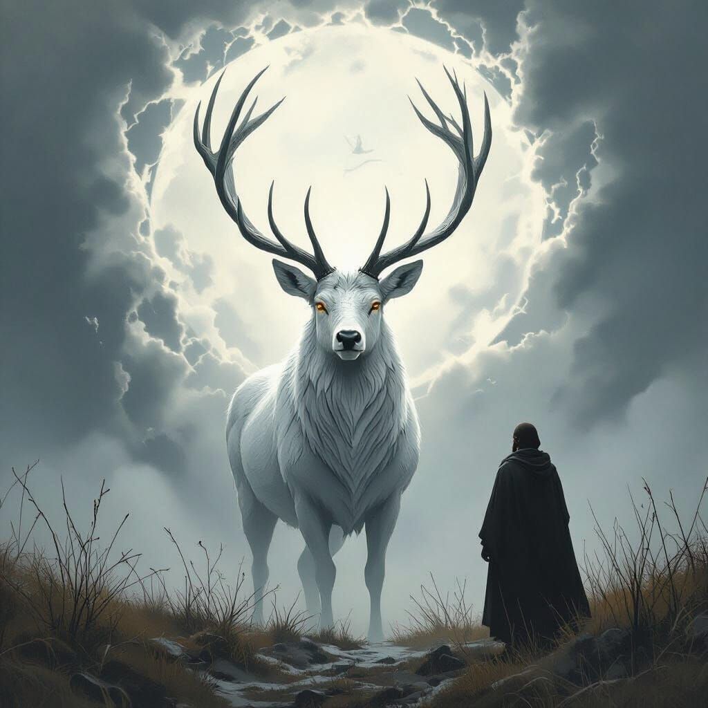 Majestic Silver Stag with Mystical Aura