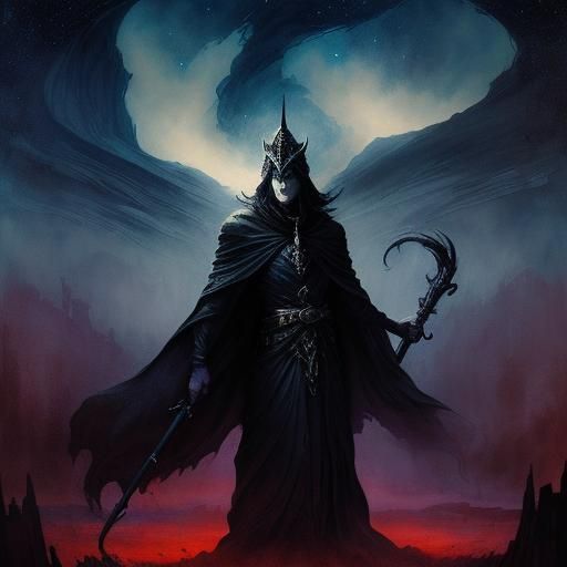 Arcane Lord in Starry Landscape: Dark Fantasy Art
