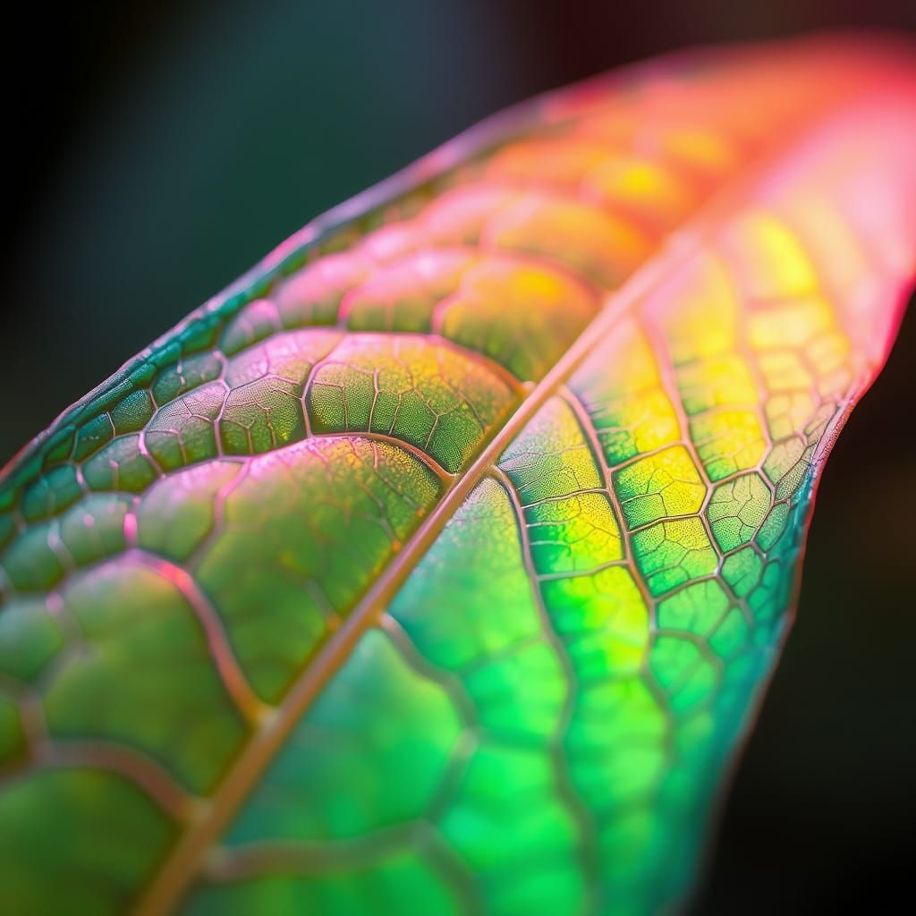 Iridescent Plant Leaf in Digital Art Style