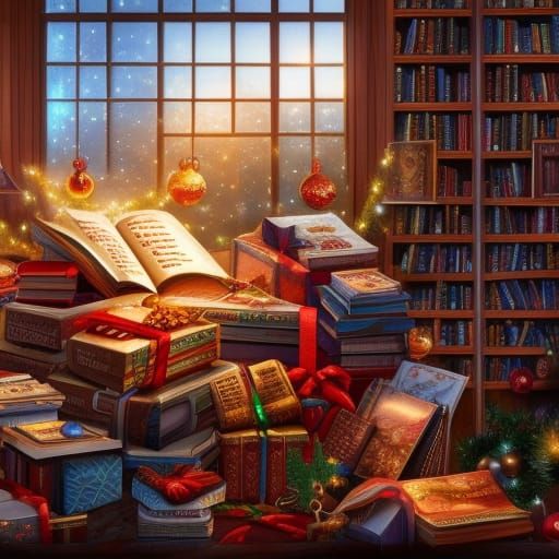 A Book Lover's Christmas in Matte Painting Style