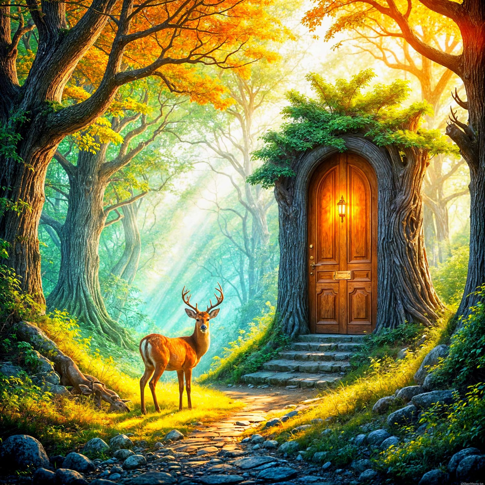Enchanted Forest Doorway with Deer