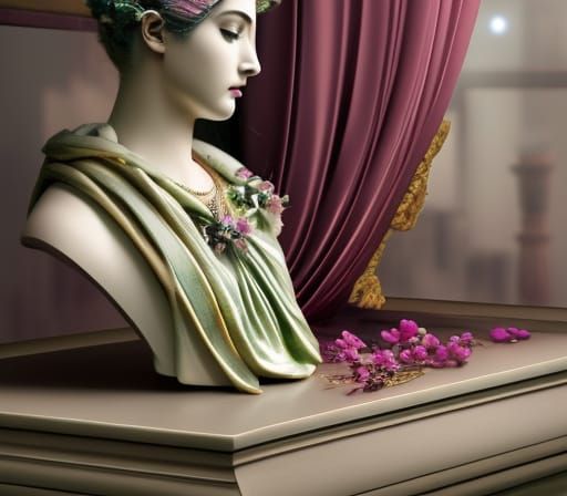 Dark Fantasy Raven Bust in Ornate Interior