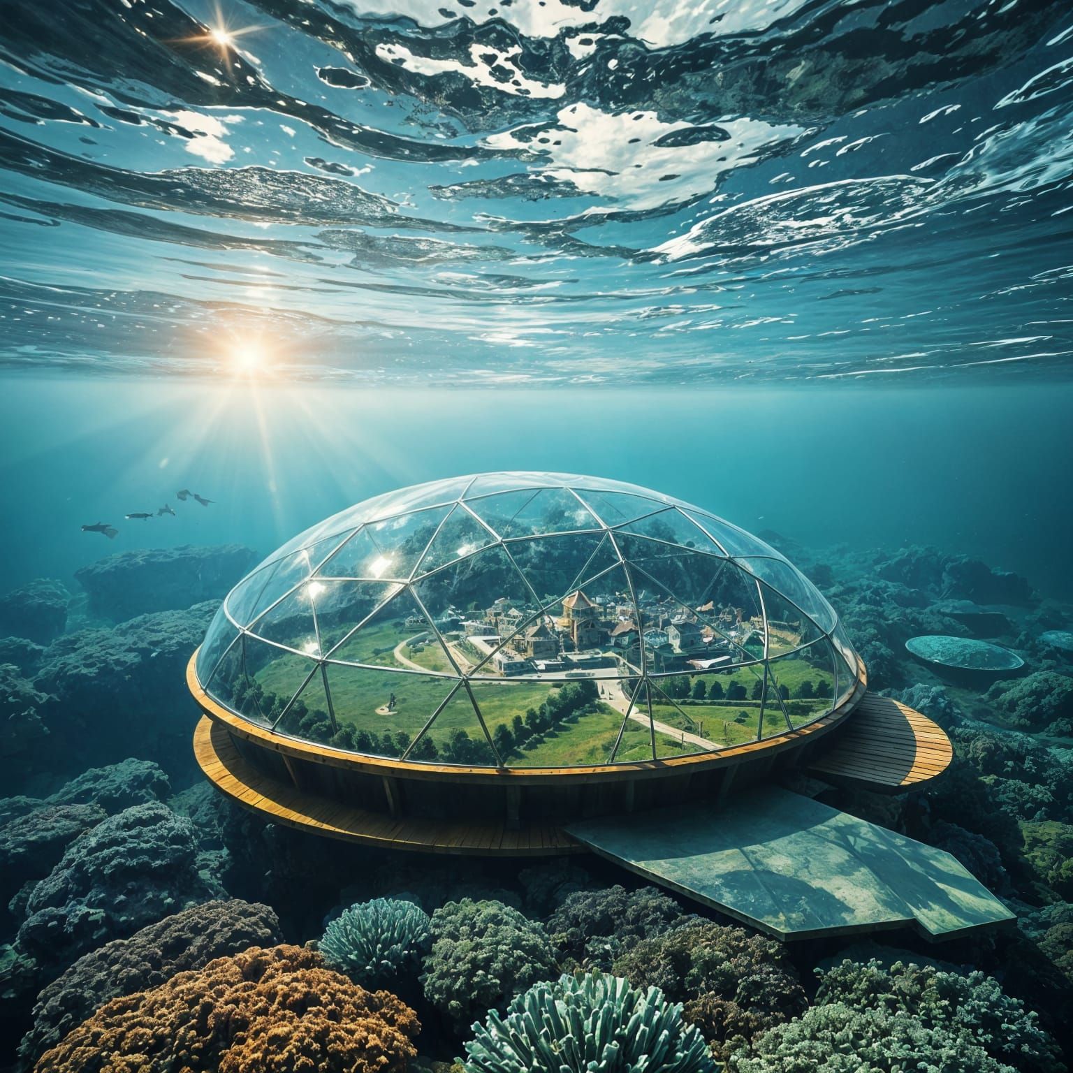 Undersea Village in Glass Biodome