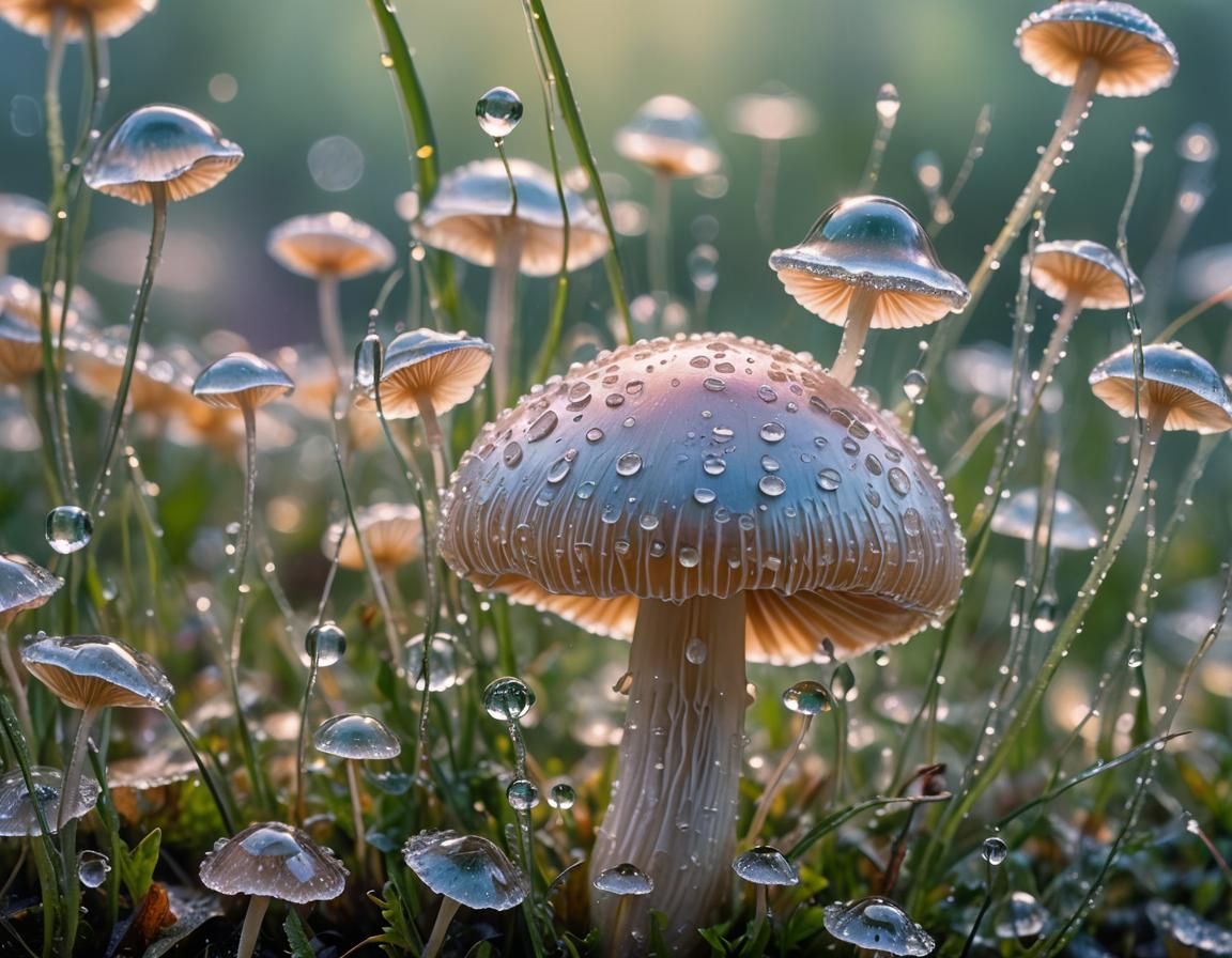 Pastel Mushroom Macro Photography in Oil Painting Style