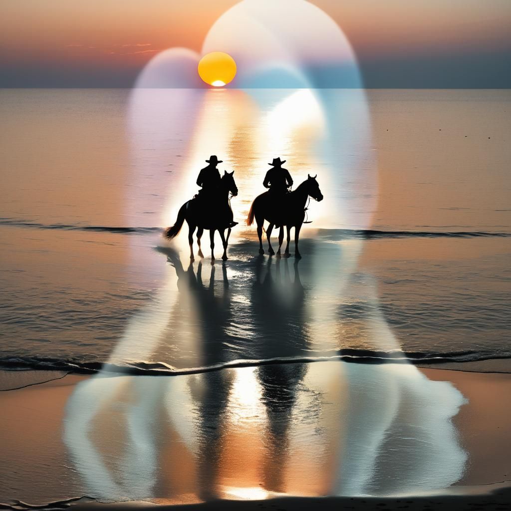 Cowboy Silhouettes at Sunset: Kissing Couple