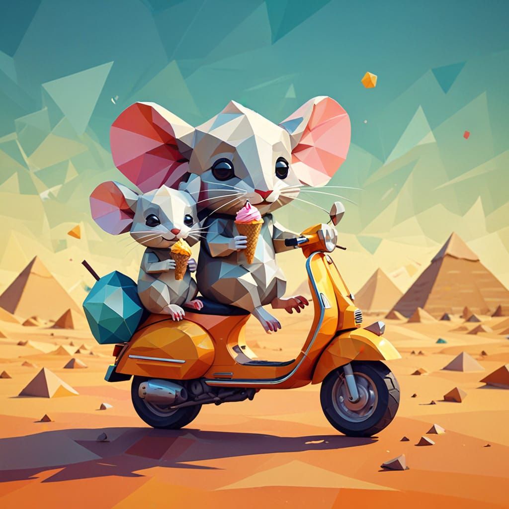 Chibi Mice Vacationing at Pyramids in Whimsical Style