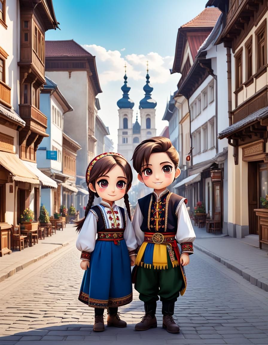 Chibi Characters in Traditional Romanian Dress