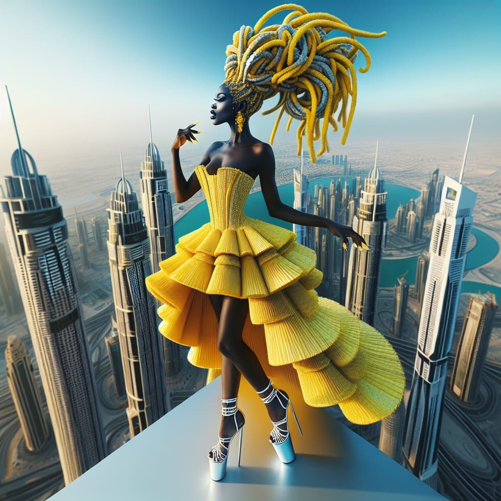 Cosmic Goddess in Dubai-Inspired Skyscraper Garden