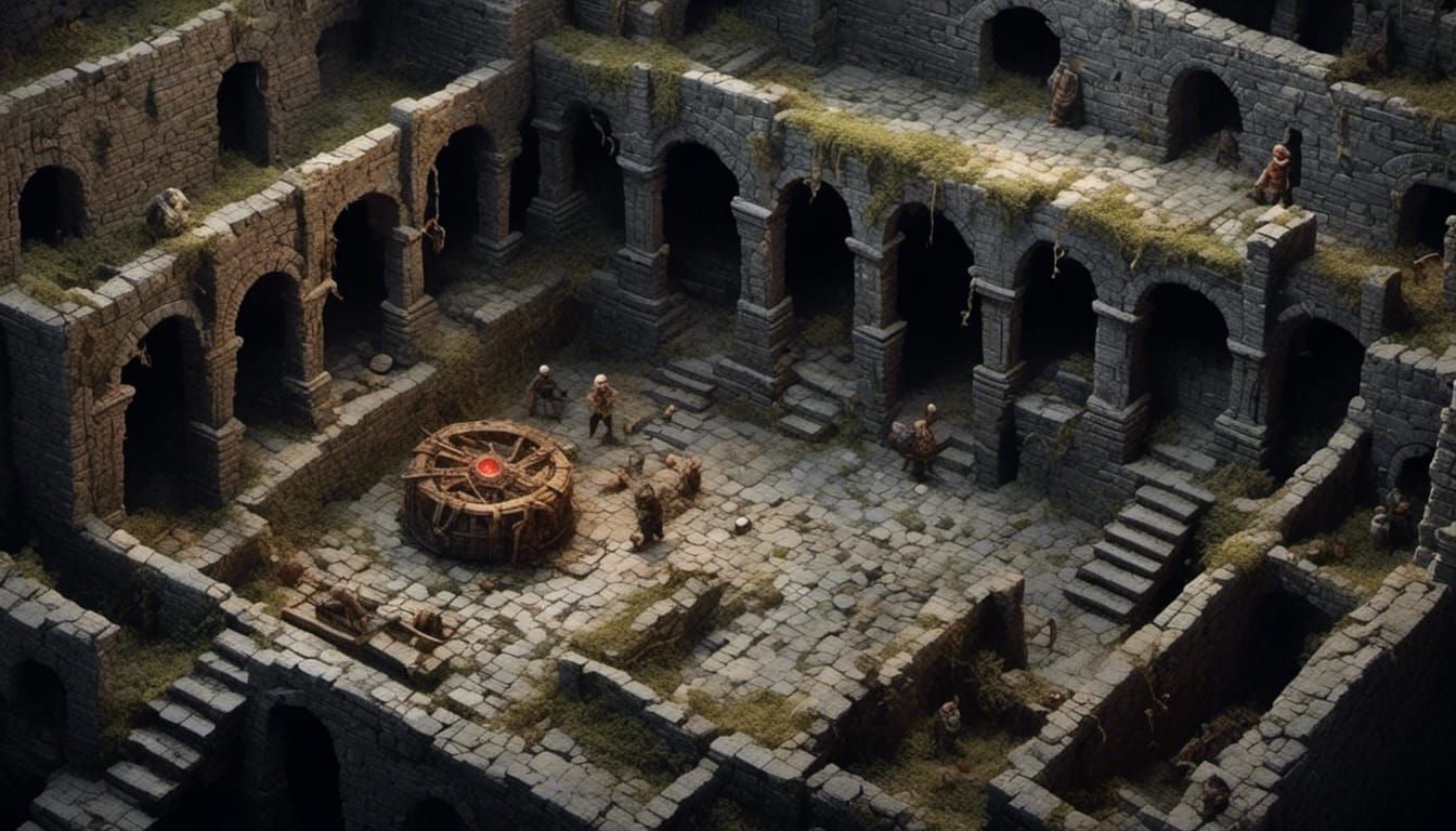 Isometric Dark Fantasy Dungeon with Pit