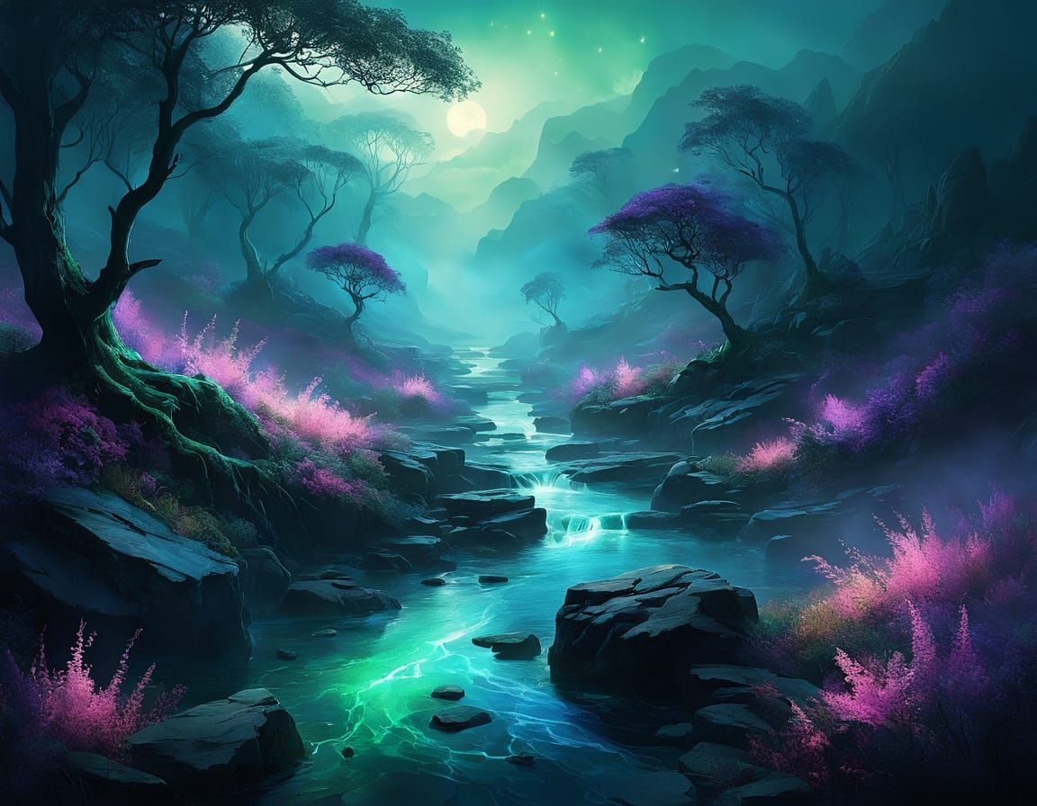 Surreal Abstract Landscape in Swirling Mists