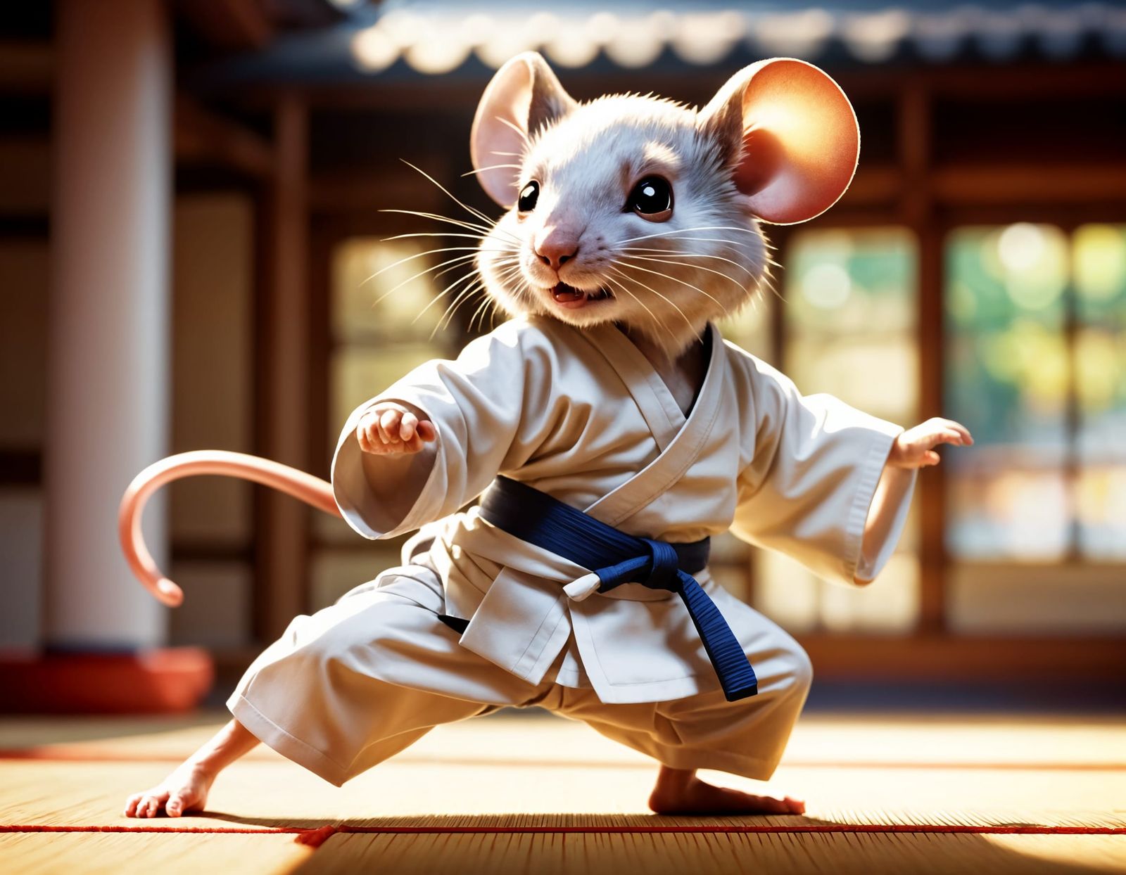 Karate Mouse in Japanese Dojo with Natural Lighting