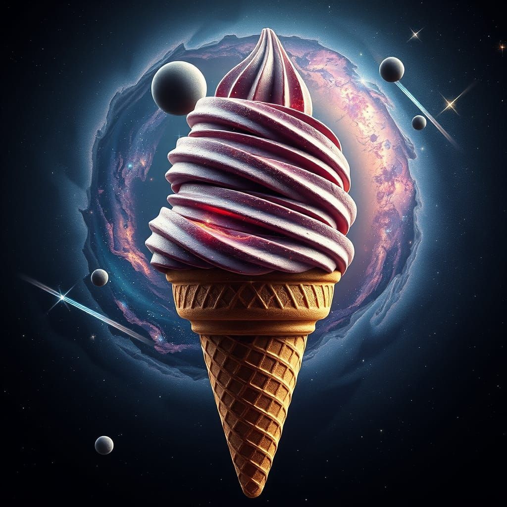 Cosmic Ice Cream Cone in Hyperrealistic Style