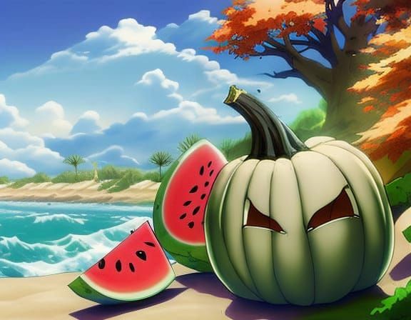 Pumpkins in Autumn Forest, Anime Style