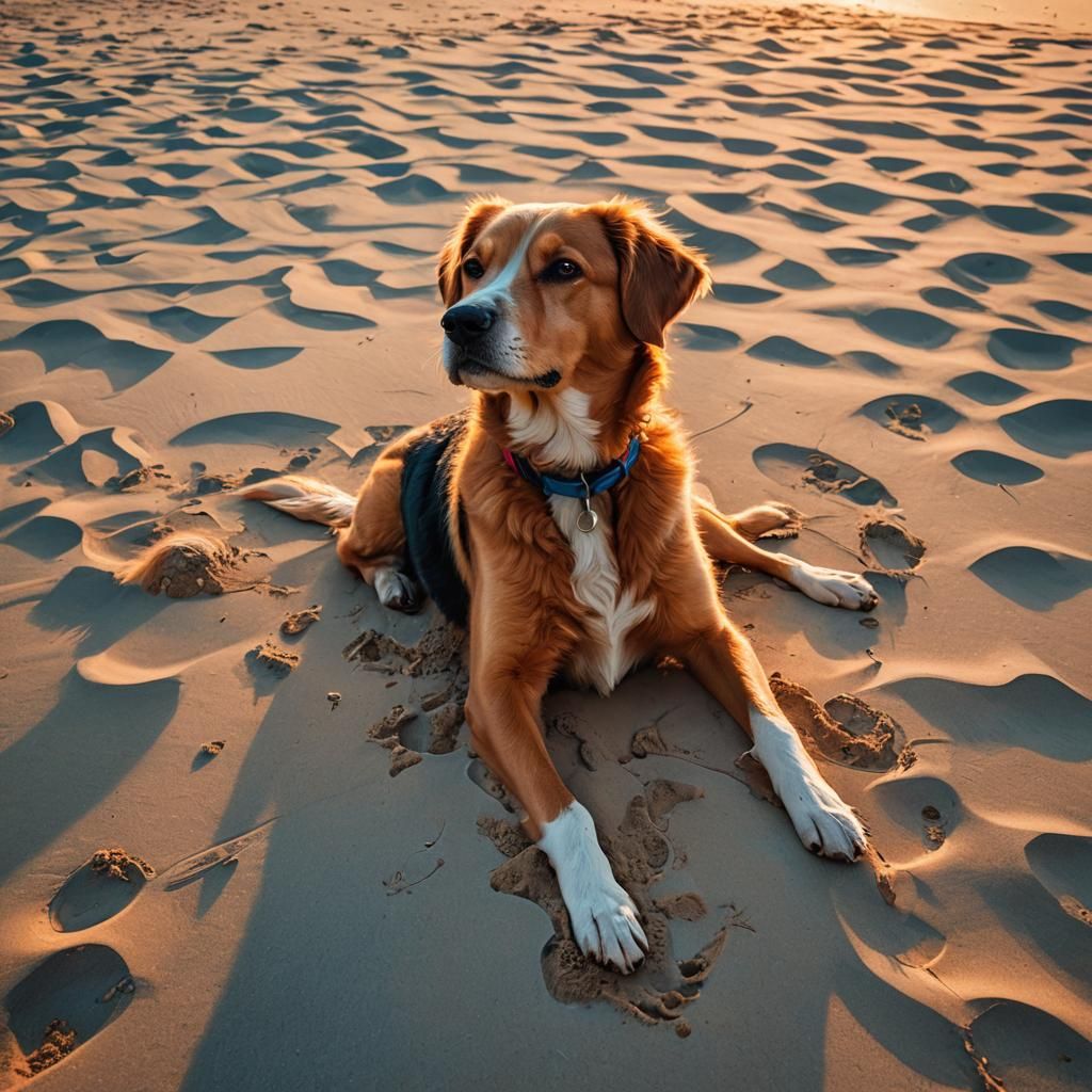 Dog Silhouetted by Sunset in Pop Art Style