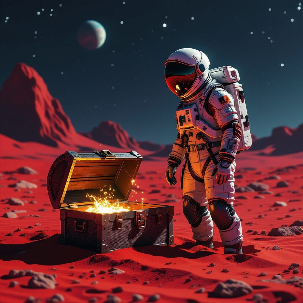 Astronaut and Alien Treasure Chest in Dark Fantasy