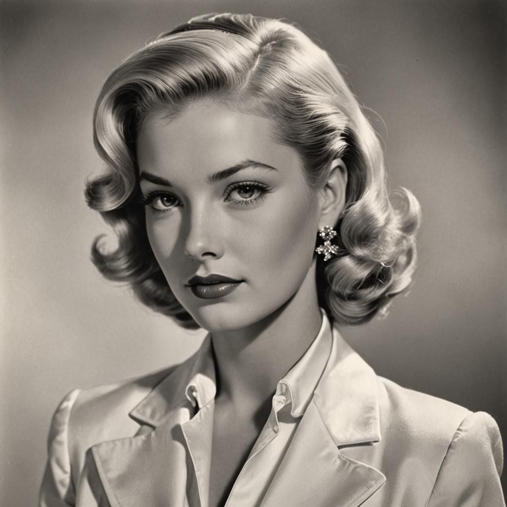 Elegant Blonde in Tuxedo: 1950s Vintage Photo