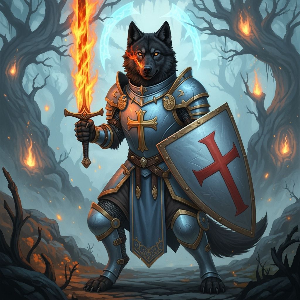 Armored Wolf Knight with Flaming Sword