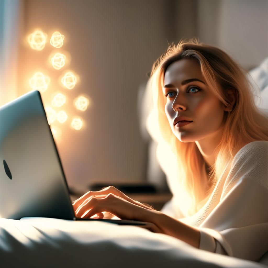 Woman's AI Art Collection on Laptop Screen