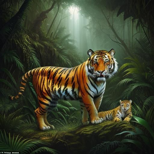 Tiger and Cub in Jungle: Digital Matte Painting