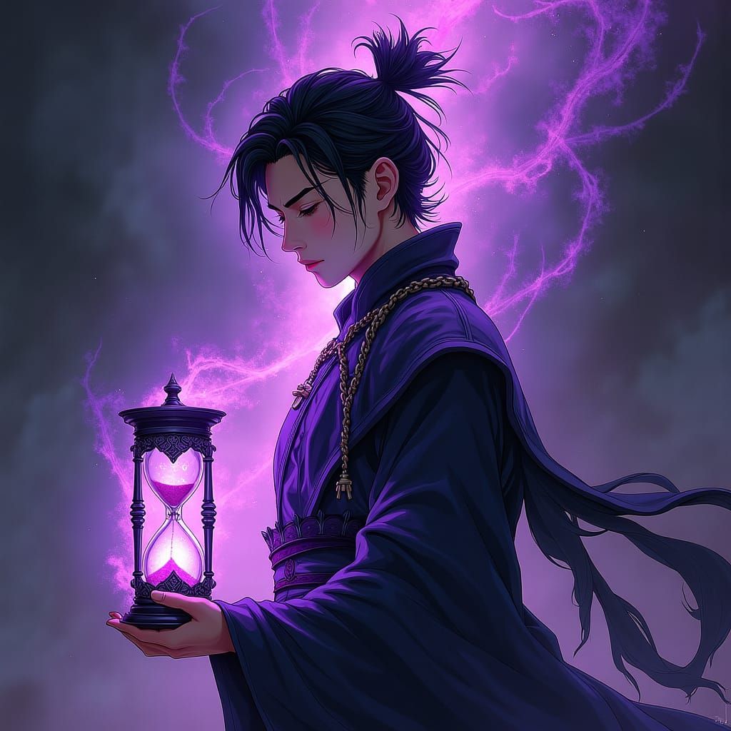 Intense Warrior with Hourglass in Manga Style