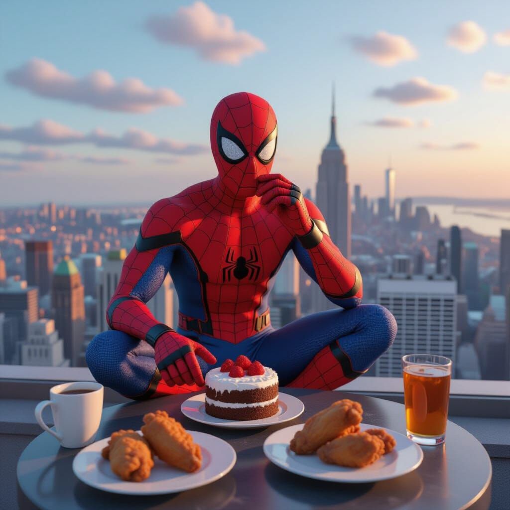 Spiderman Savoring Sweets in Anime Style