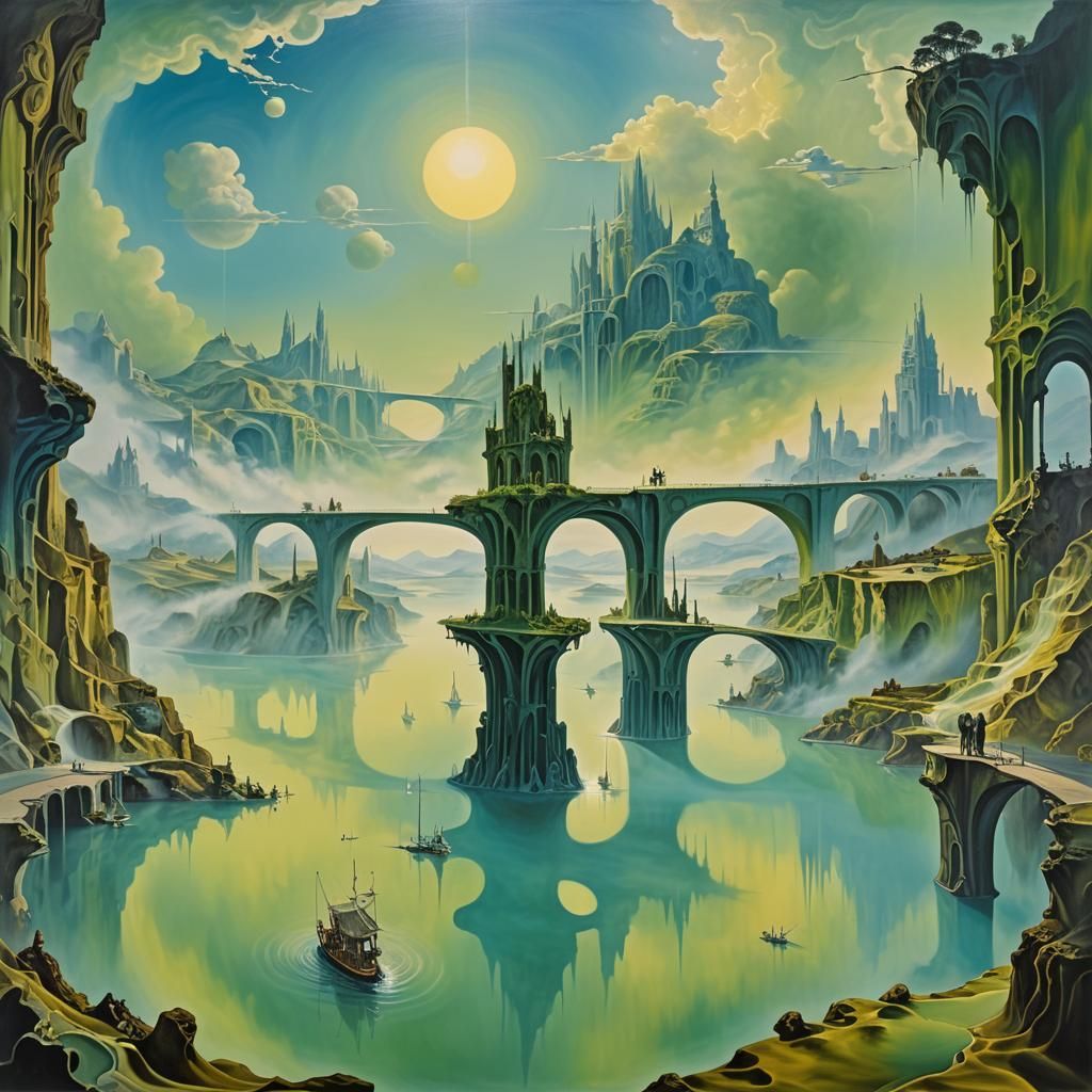 Surreal Marble City with Blue Sun, Dali Style