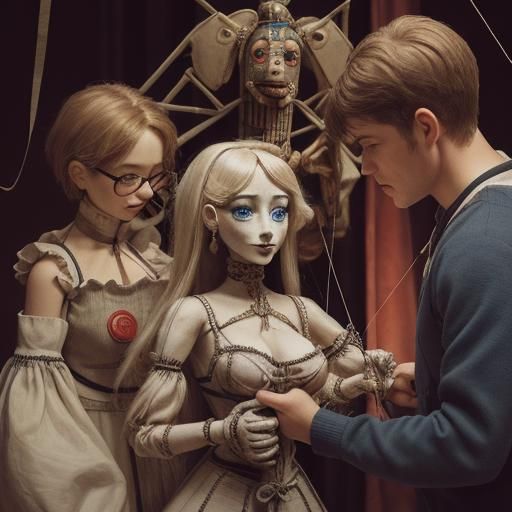 Woman Controls Man as a Puppeteer