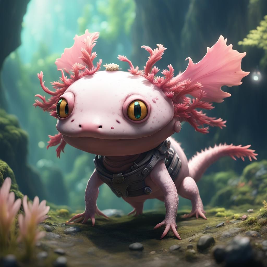 Cute Axolotl Walking in Made in Abyss Style