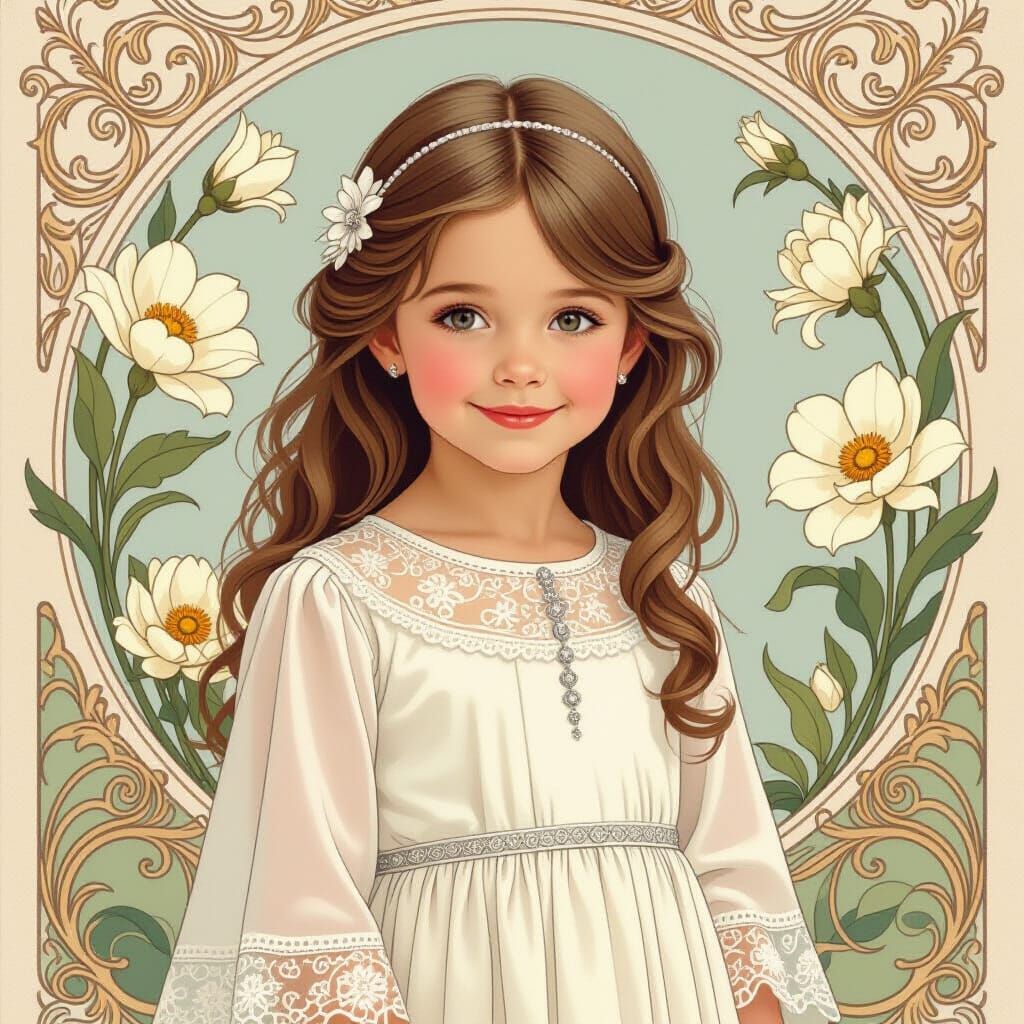 Girl in White Dress, Alphonse Mucha Style