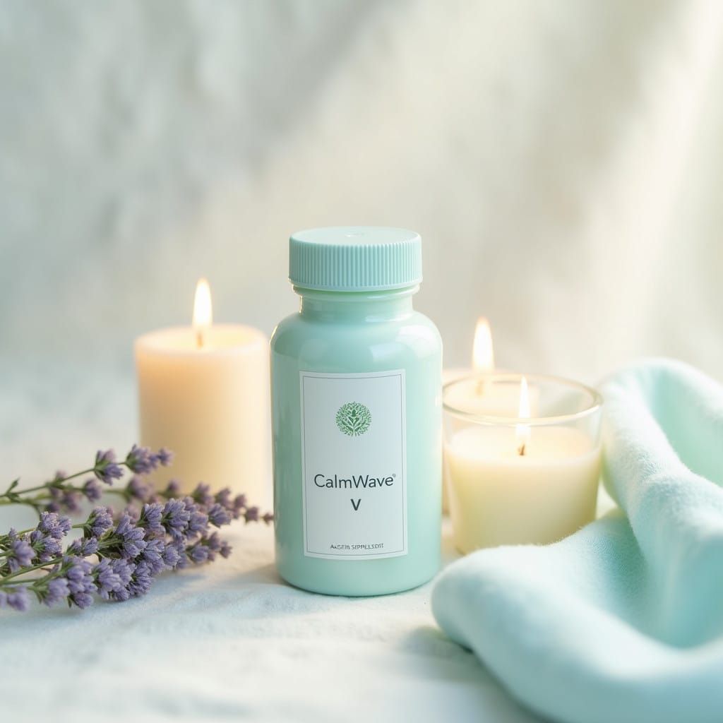 Soothing CalmWave Supplement on Creamy White Background with...