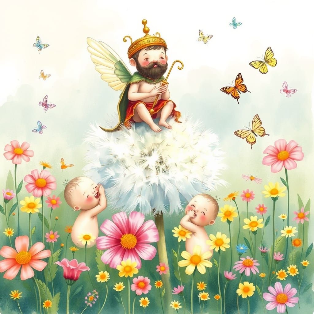 Fabulinus Surrounded by Playful Children in a Whimsical Wate...