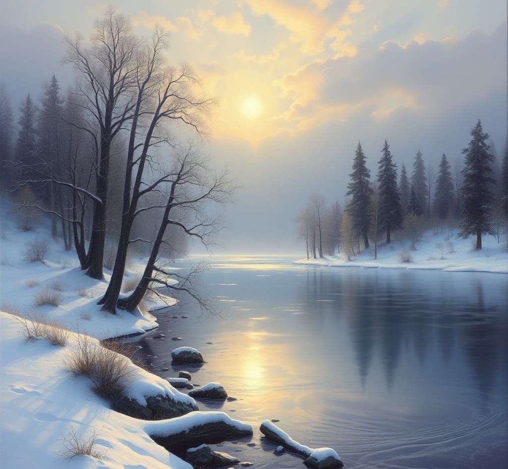 Dreamlike Winter Scene in Cyberpunk Style