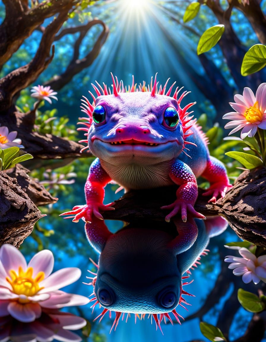 Majestic Easter Axolotl in Vibrant Rainforest