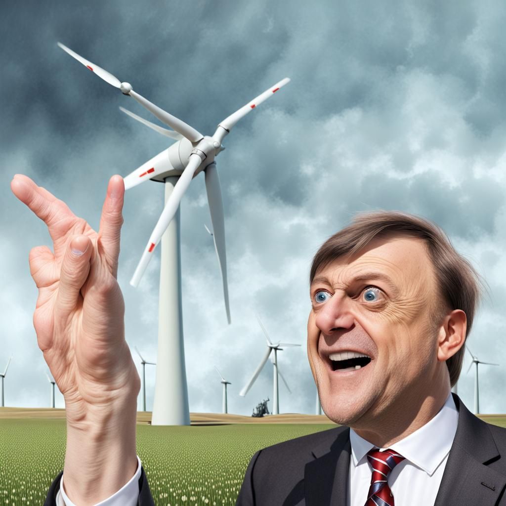 Surreal Alien Invasion Next to Wind Turbine