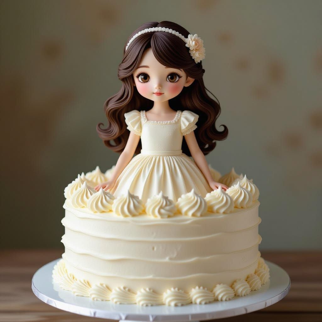 Vanilla Cake Topped with Figurine in Delicate Style