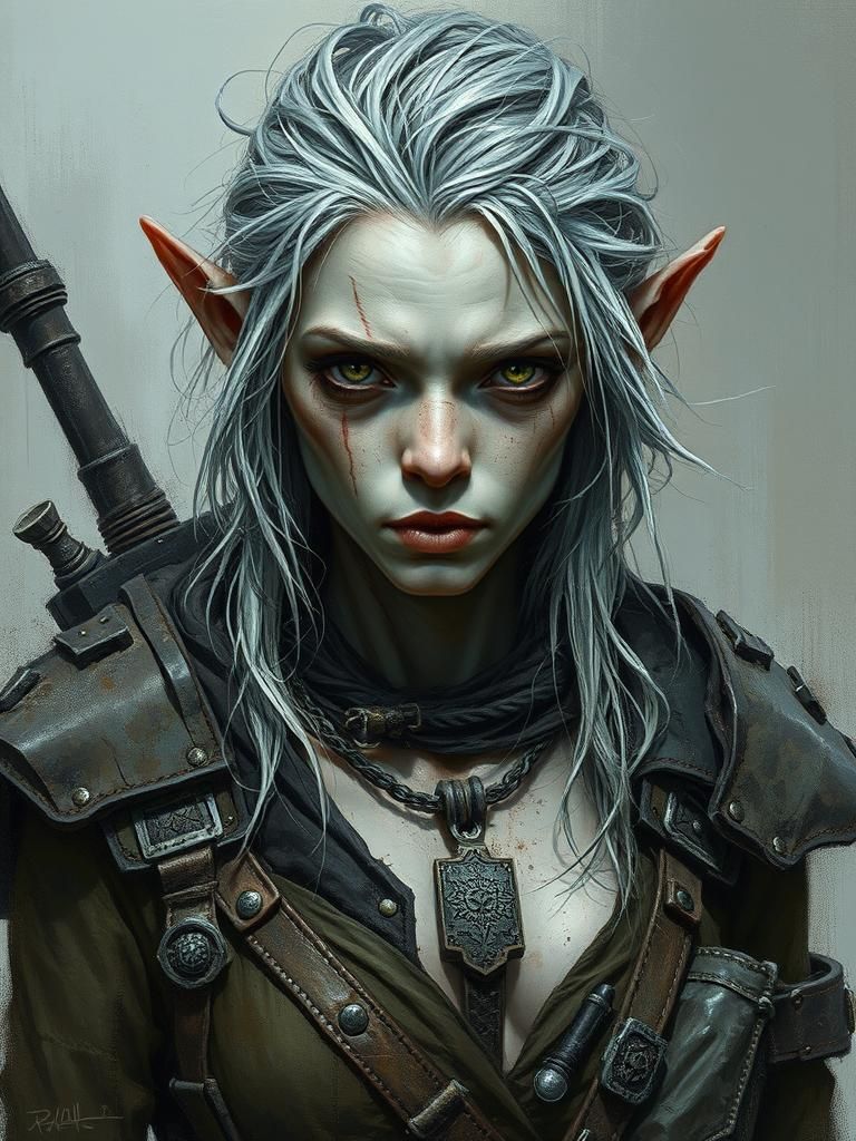 Post-Apocalyptic Elf Portrait in Airbrush Style