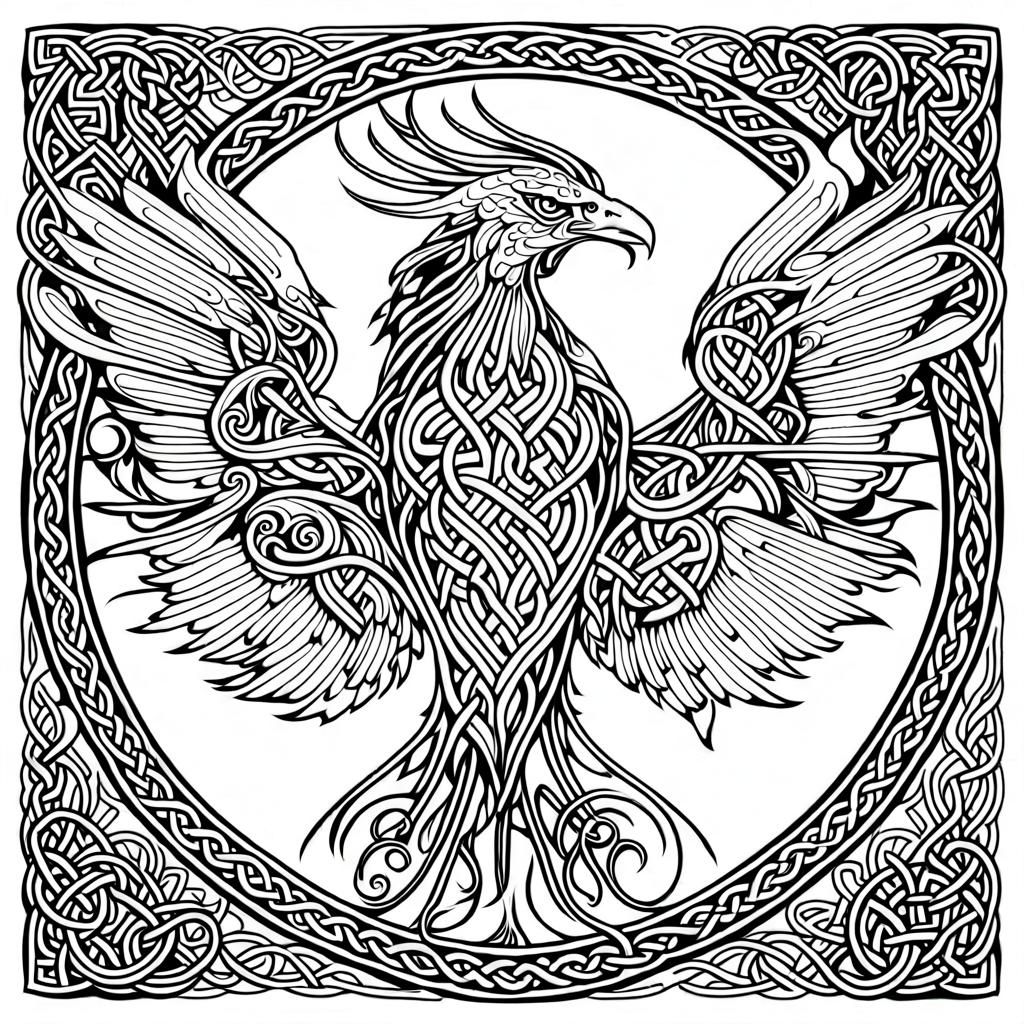 Celtic Knotwork Phoenix Line Art