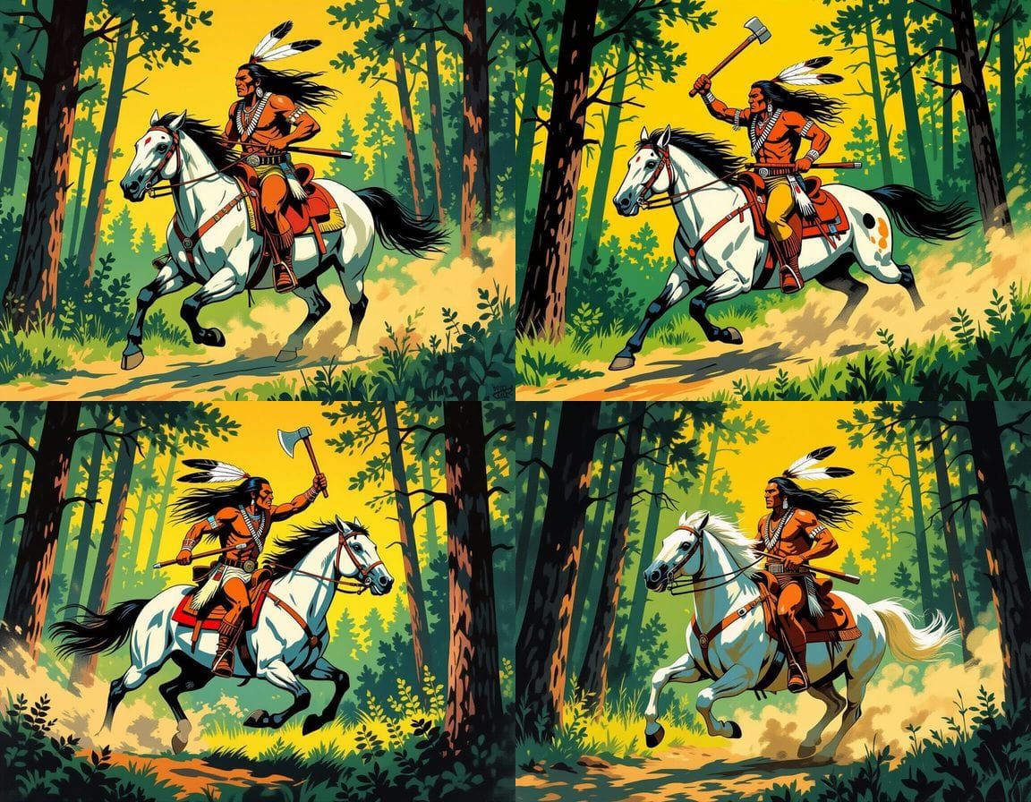 Winnetou Gallops Through Forest in Comic Book Art