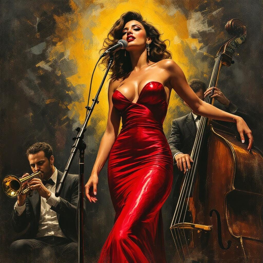 Glamorous Singer in Rockwell and Leibovitz Style