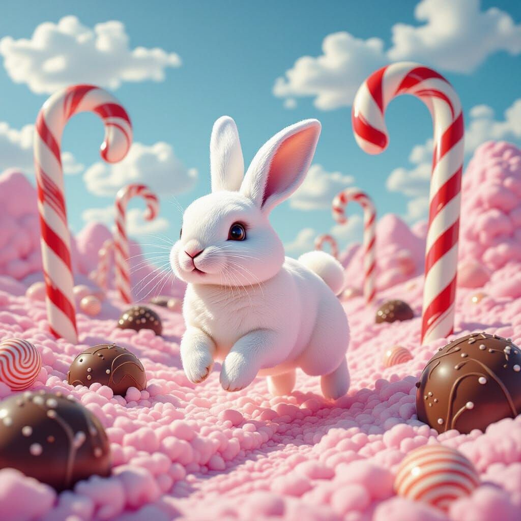 Marshmallow Rabbit in Candy Landscape