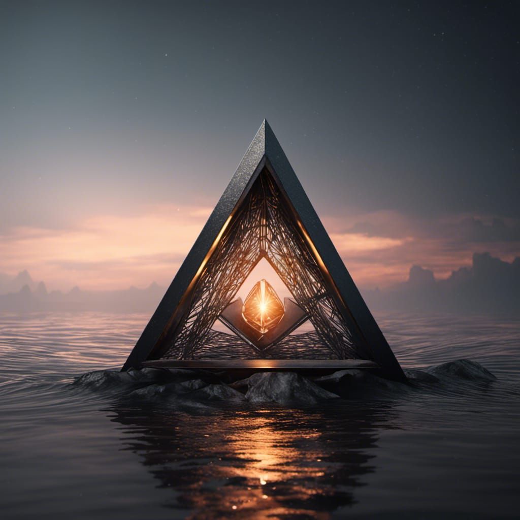 Reflective Steel Triangle over Dark Ocean, Unreal Engine