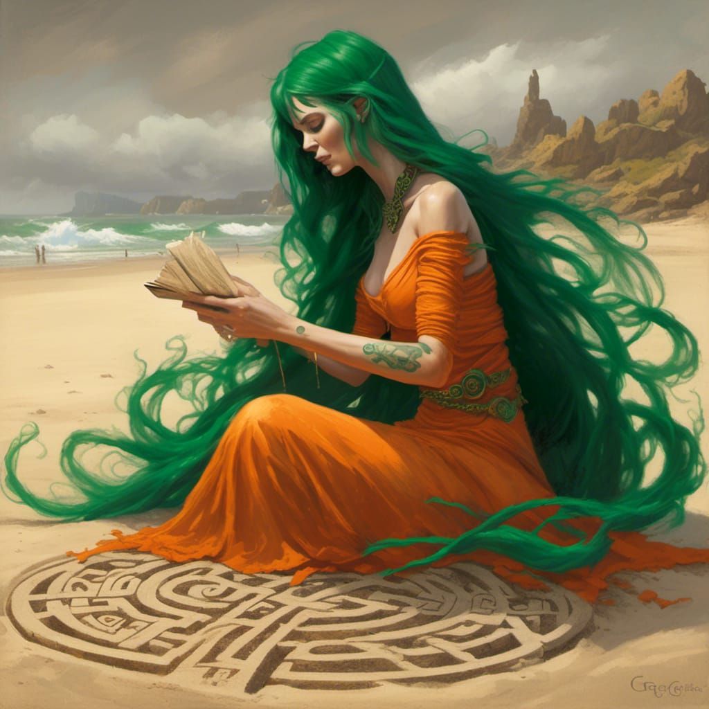 Celtic Witch Practicing Magic in Hyperreal Style
