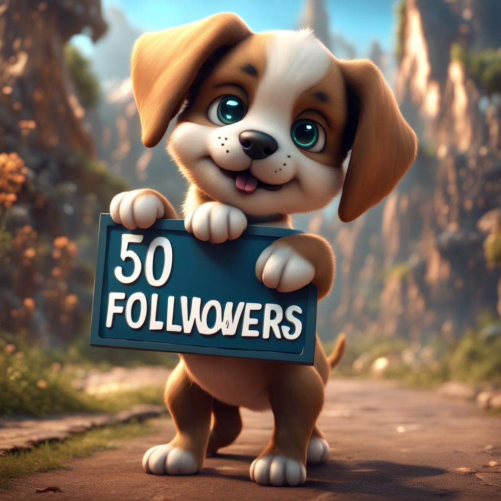 Cute Puppy Celebrates Followers in Detailed Digital Art