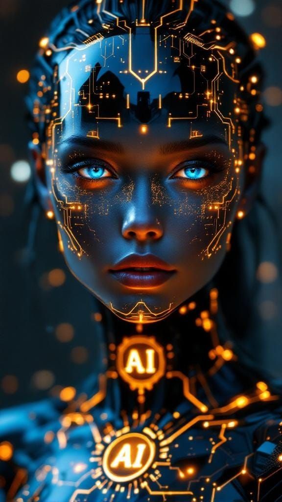 Cyberpunk AI Goddess in Hyperrealism